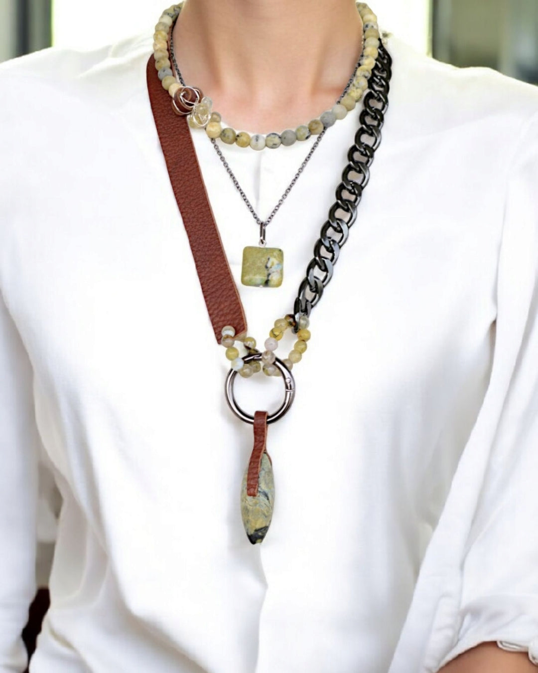 Jasper ve Sitrin Taşlı 3lü Kolye Set