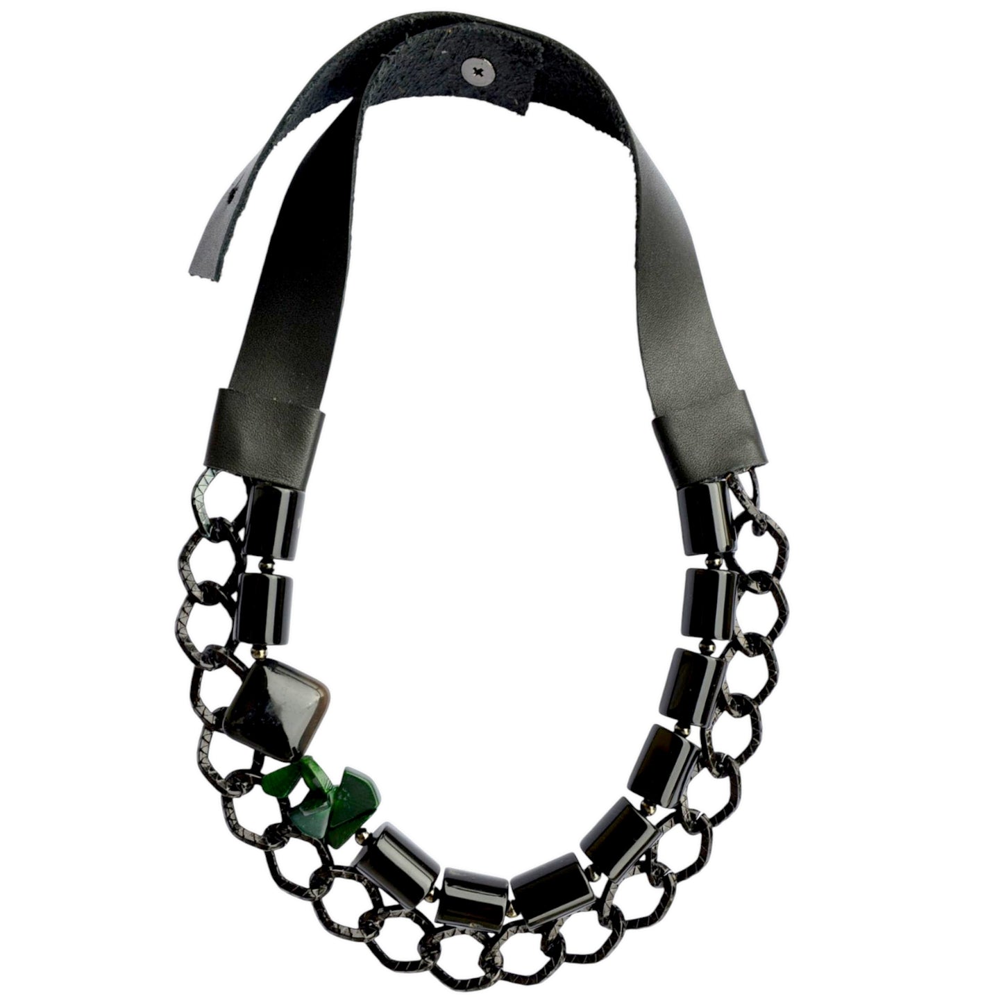 Oniks ve Mercan Taşlı Deri Kolye