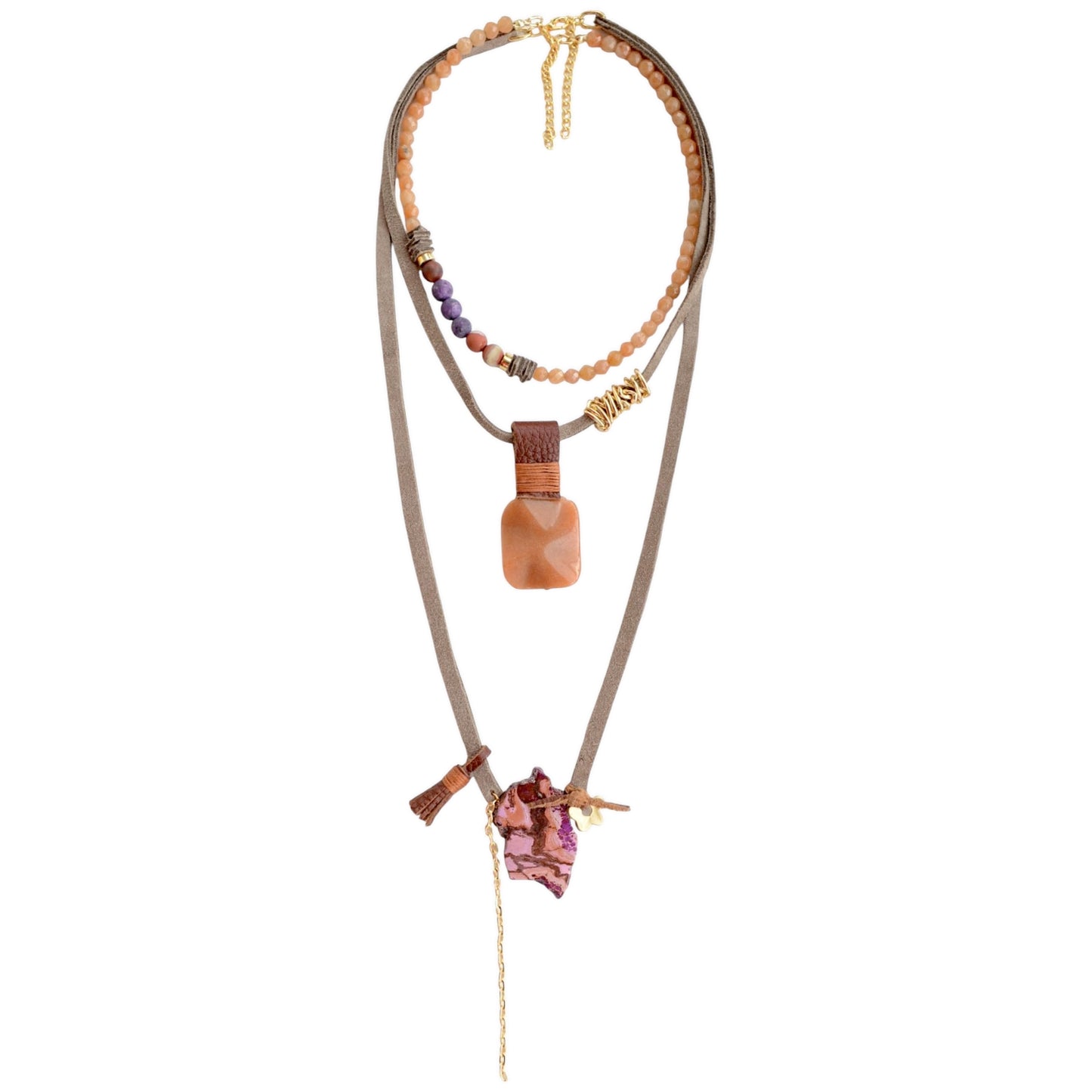 Akik Aventurin ve Varisit Taşlı 2li Kolye Set