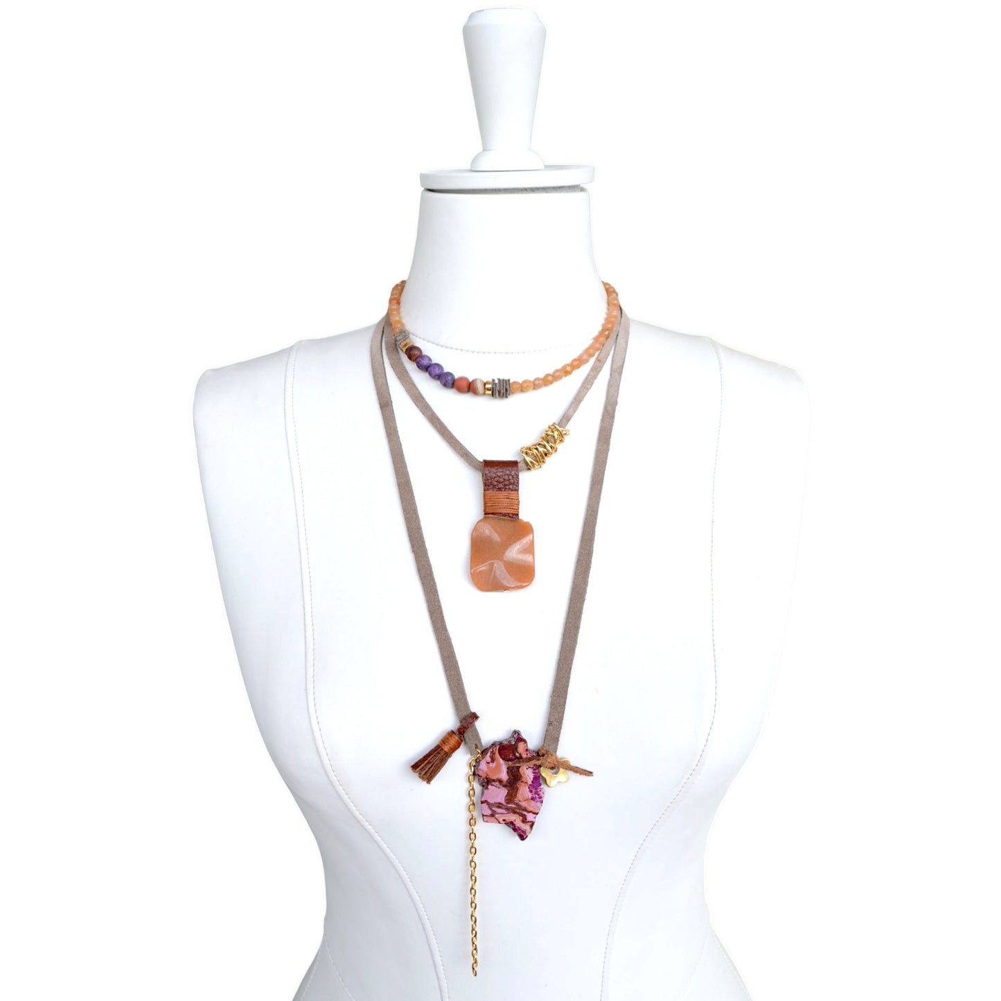 Akik Aventurin ve Varisit Taşlı 2li Kolye Set