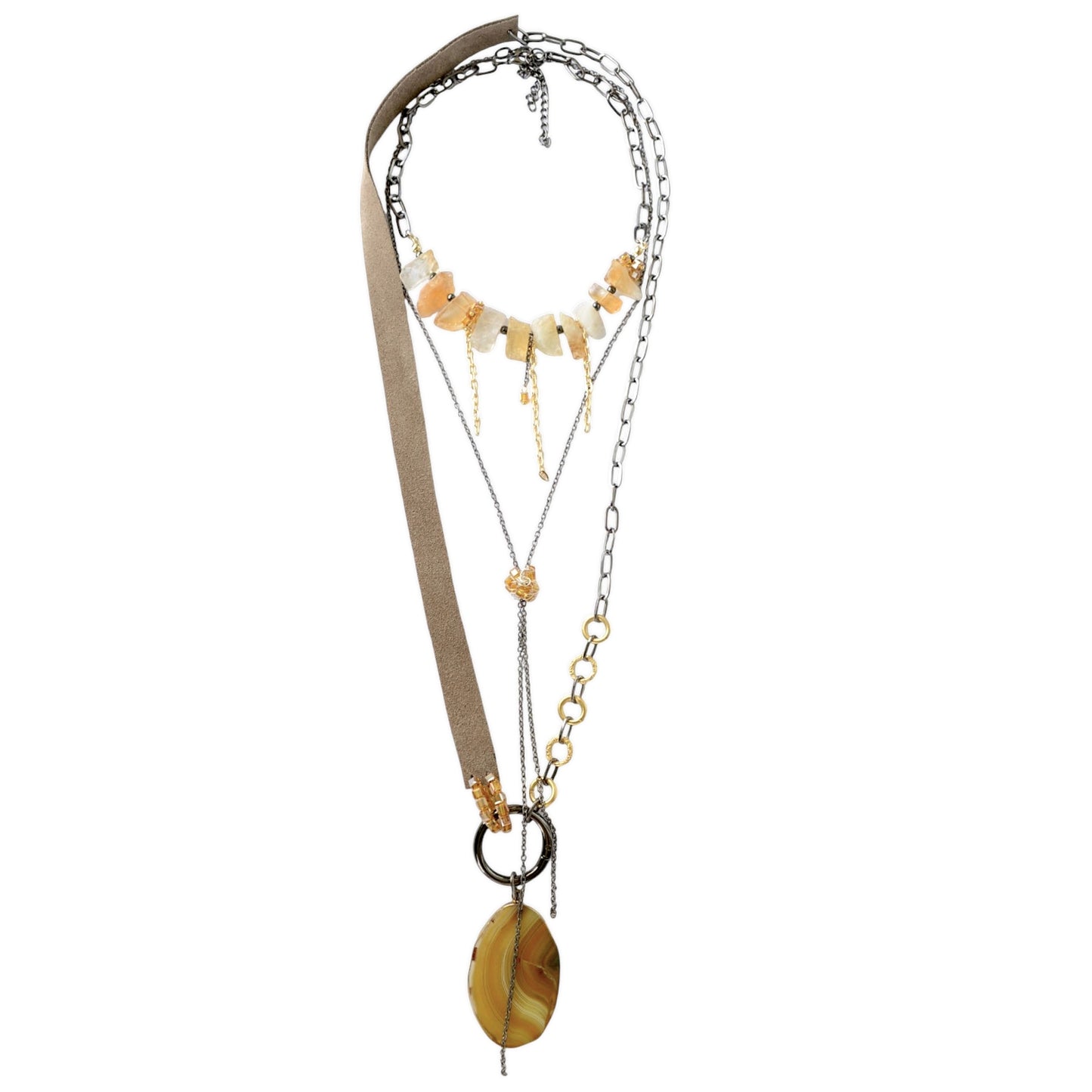 Sitrin ve Akik Taşlı 3lü Kolye Set