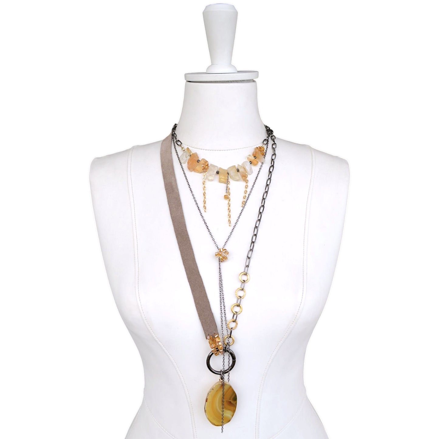 Sitrin ve Akik Taşlı 3lü Kolye Set