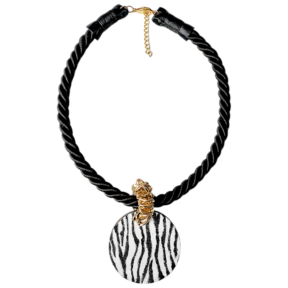 Zebra Patterned Black Cord Necklace