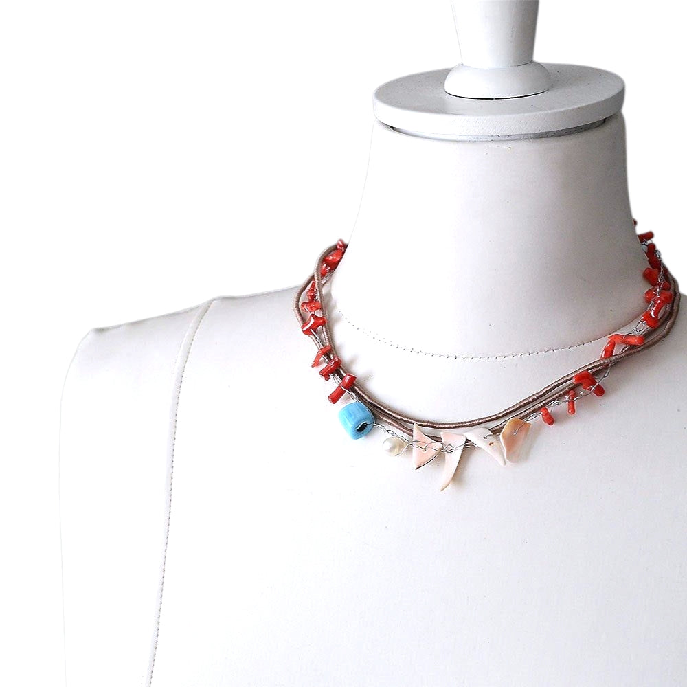 Coral Stone Seashell Necklace