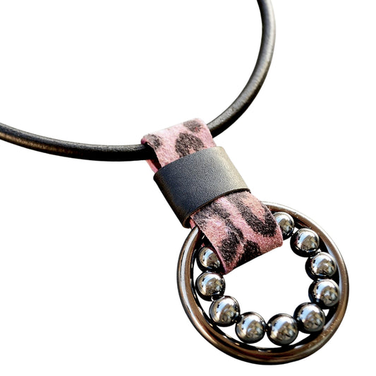 Black Leather Necklace with Hematite Stone