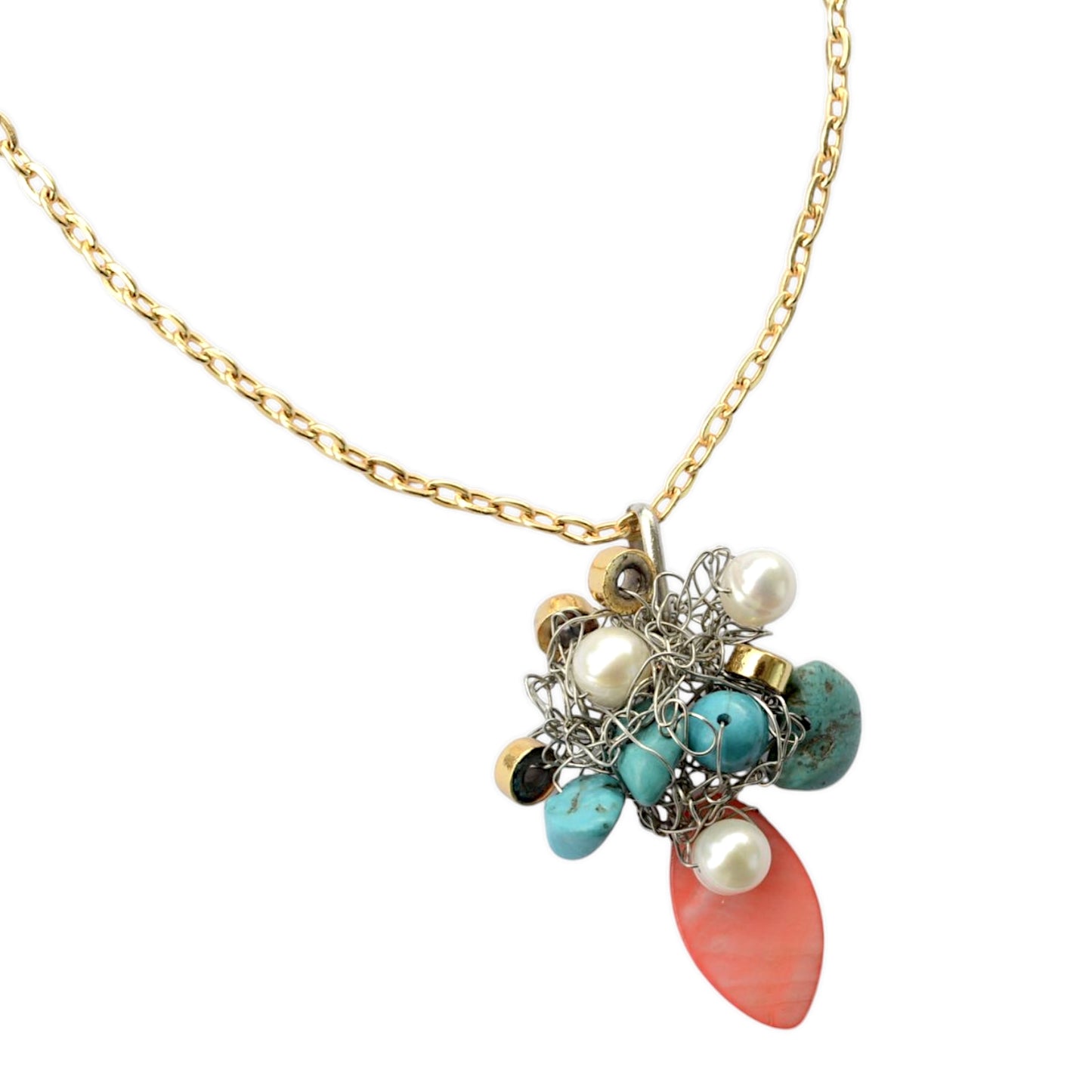 Turkuaz ve Mercan Taşlı 2li Kolye Set