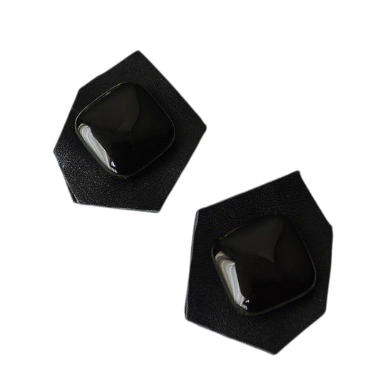 Black Leather Earrings with Onyx Stone