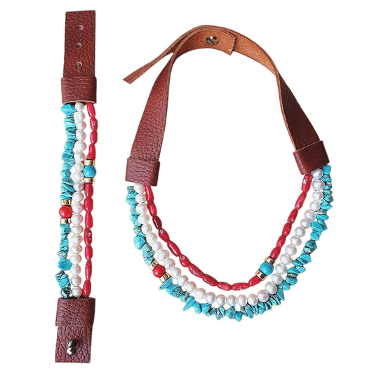 Leather Back Natural Stone Necklace