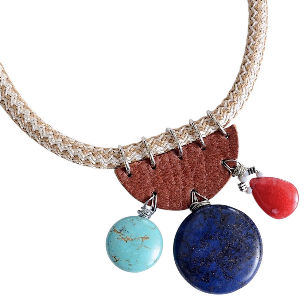 Natural Stone Leather Necklace