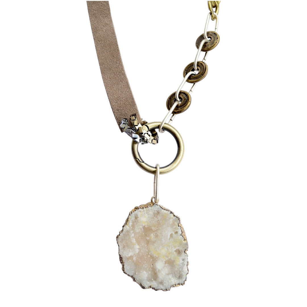 Kalsedon ve Hematit Taşlı Uzun Asimetrik Kolye