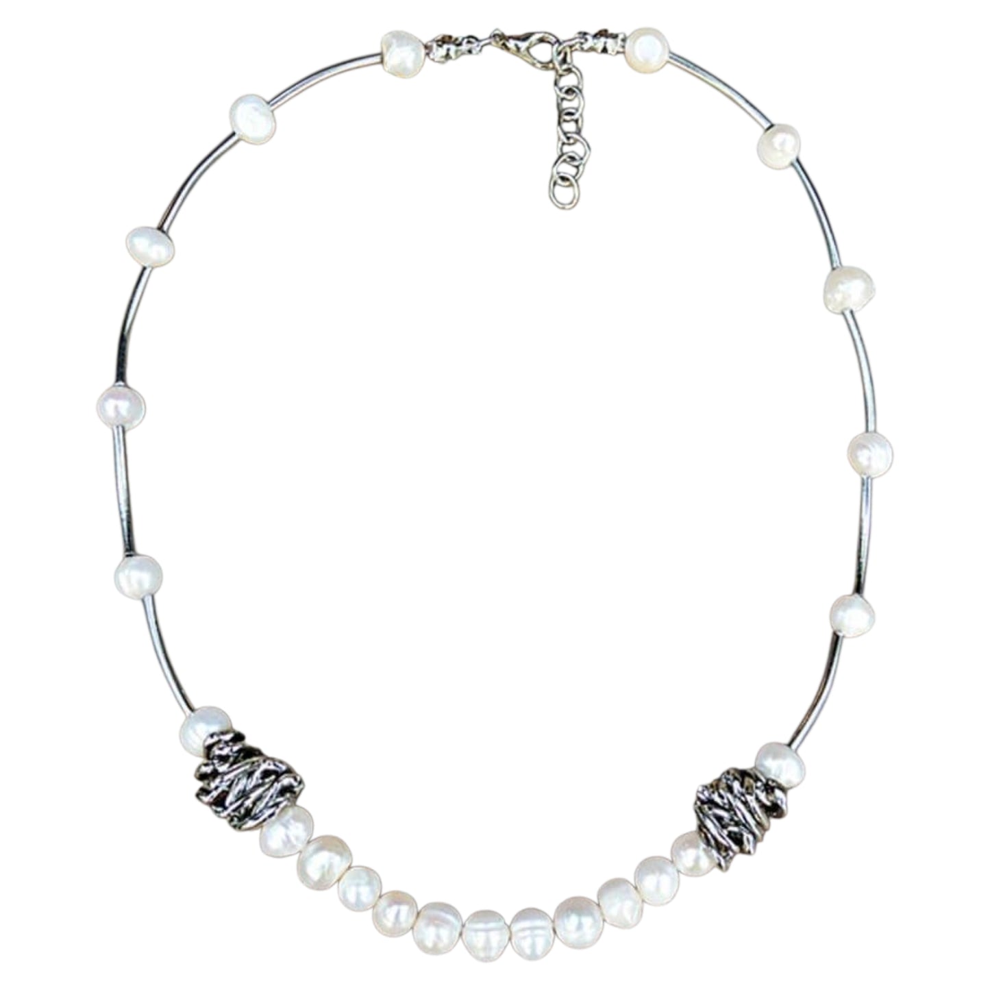 Silver Color Necklace with Cultured Pearls