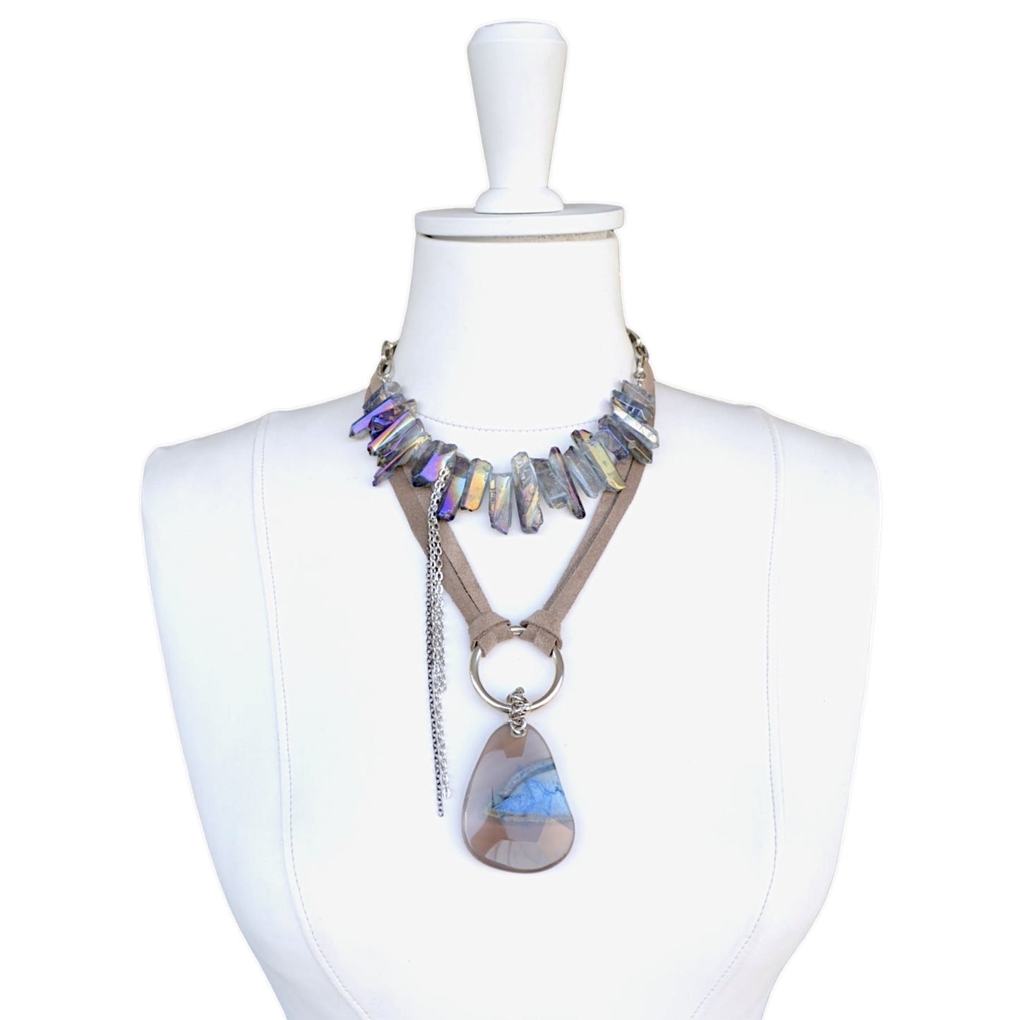 Kuvars ve Akik Taşlı 2li Kolye Set