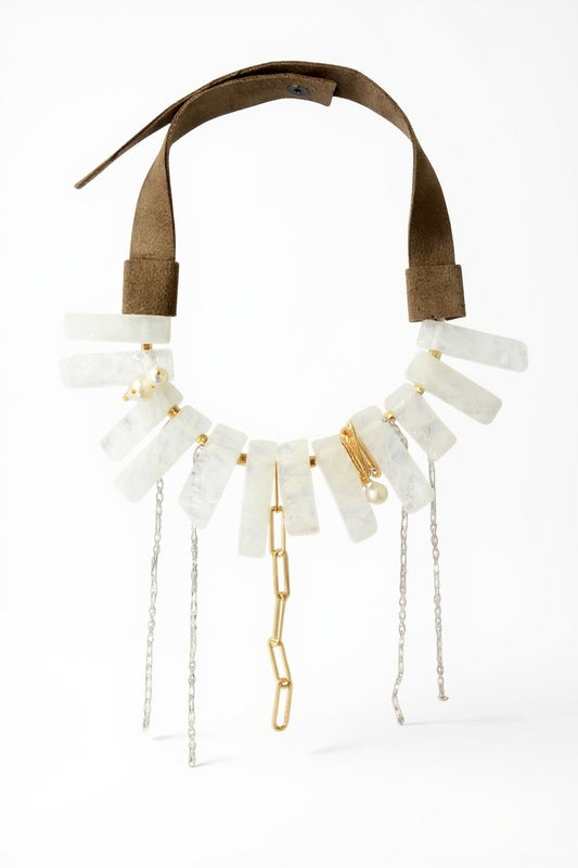 Quartz Stone Leather Necklace