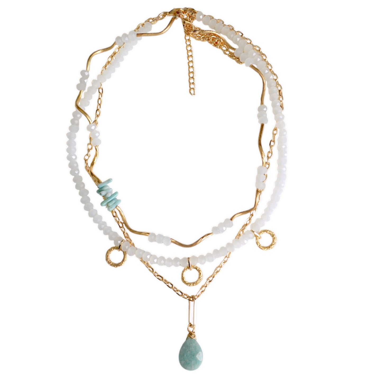 Amazonit ve Mercan Taşlı 3lü Kolye Set