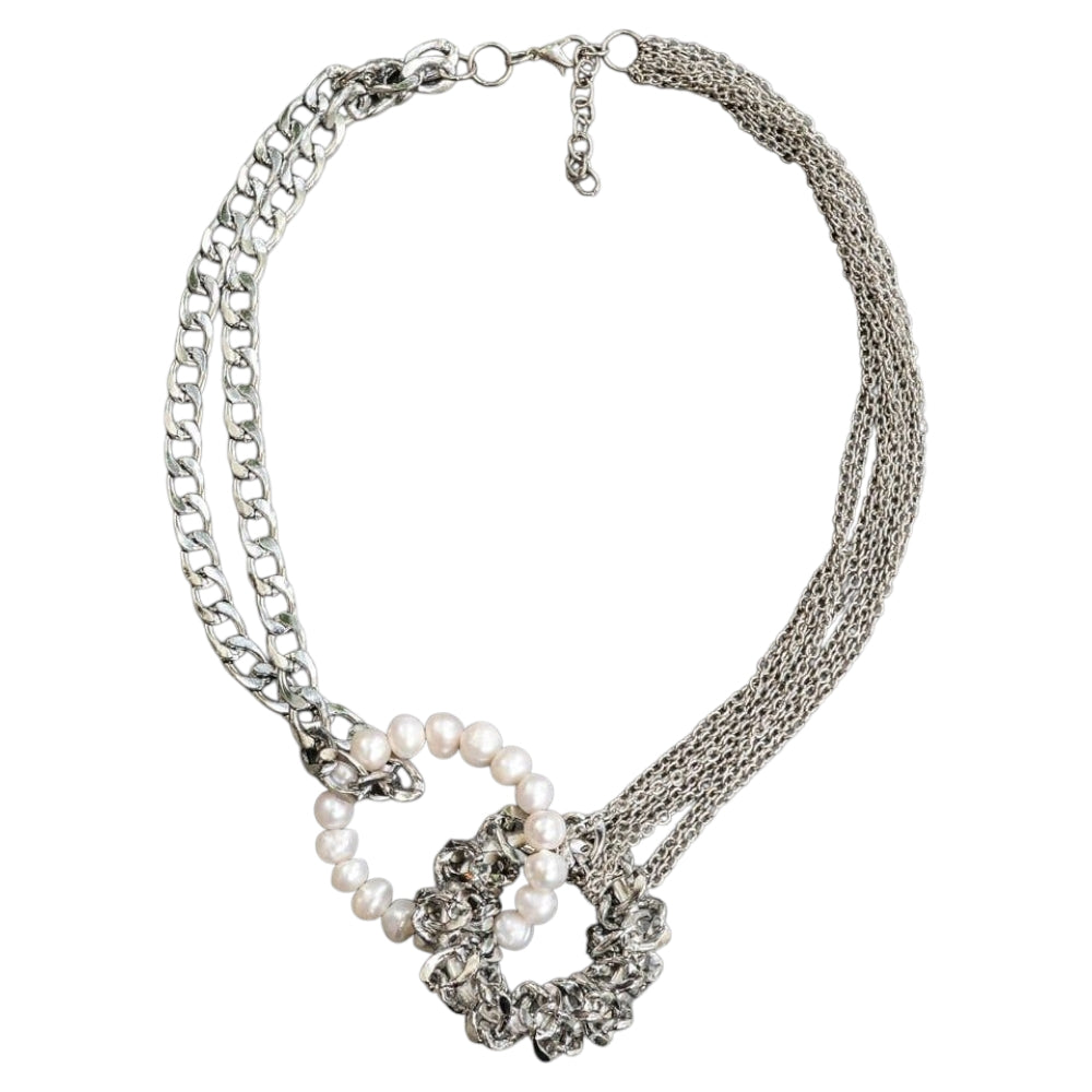 Culture Pearl Metal Link Chain Necklace