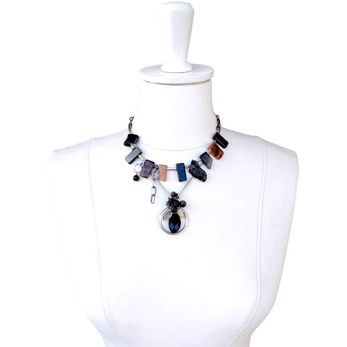 Akik ve Oniks Taşlı 2li Kolye Set