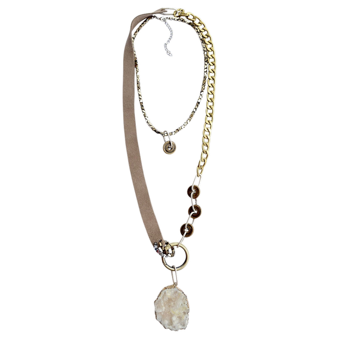 Kalsedon ve Hematit Taşlı Uzun Asimetrik Kolye