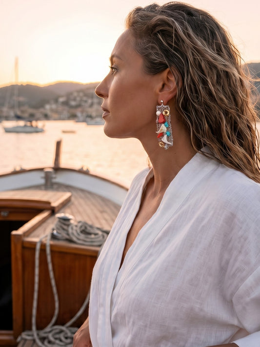 Natural Stone Steel Wire Knit Earrings