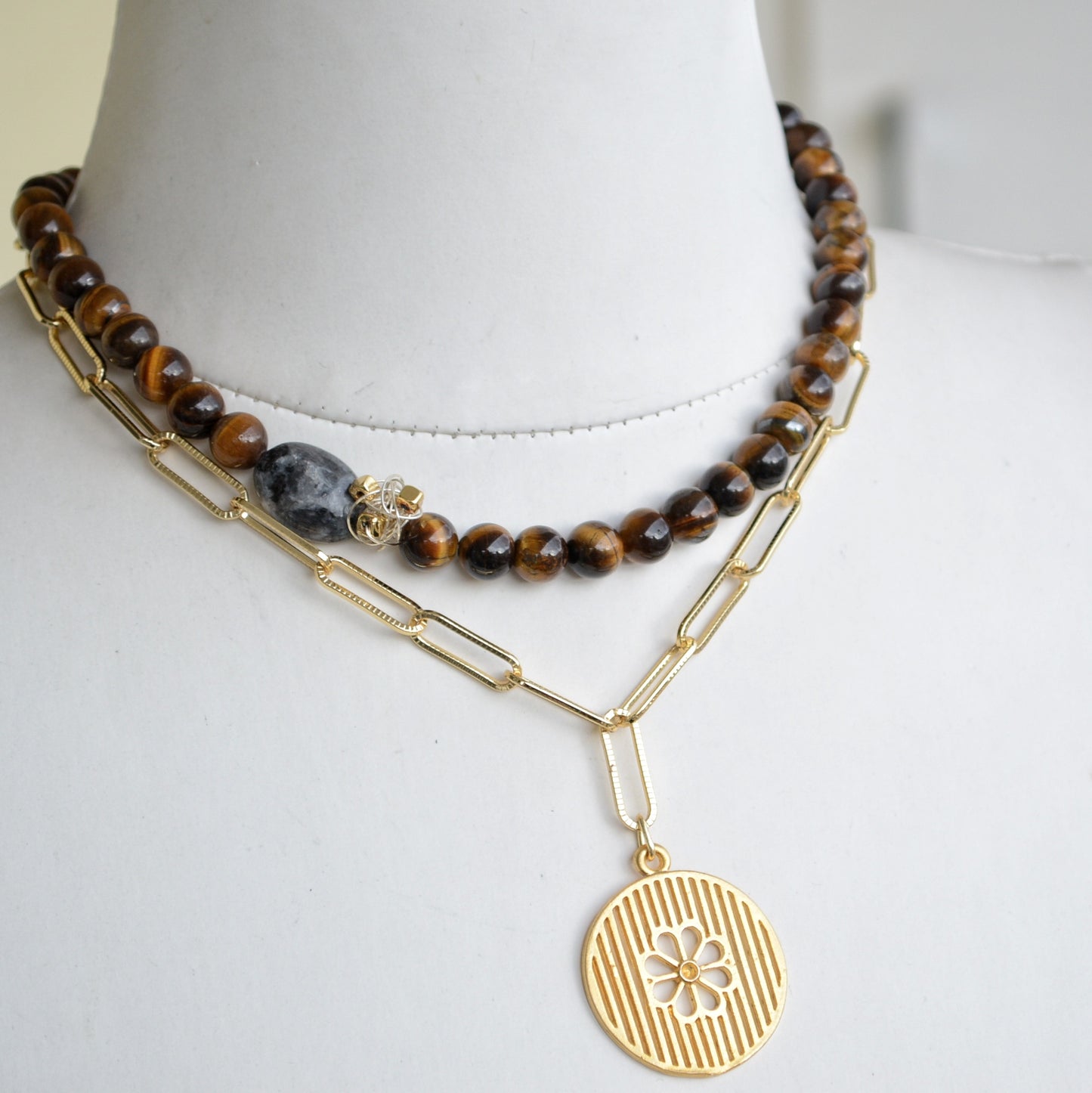 Kaplan Gözü ve Labradorit Taşlı 2li Kolye Set