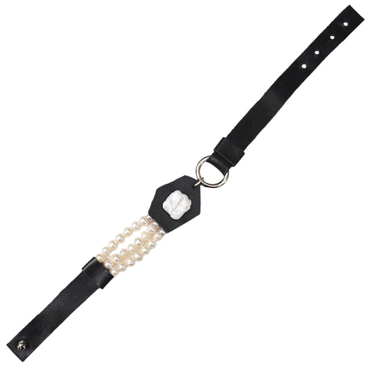 Barok İncili Siyah Deri Tasma