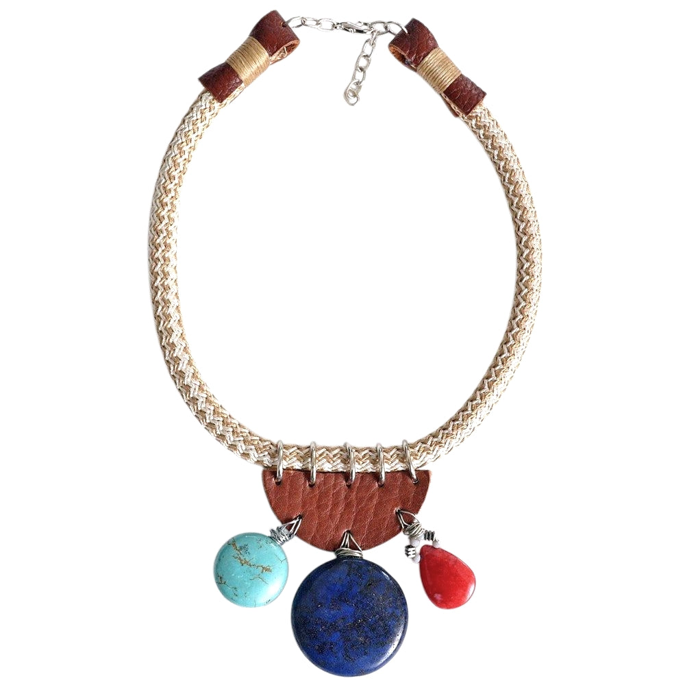 Natural Stone Leather Necklace