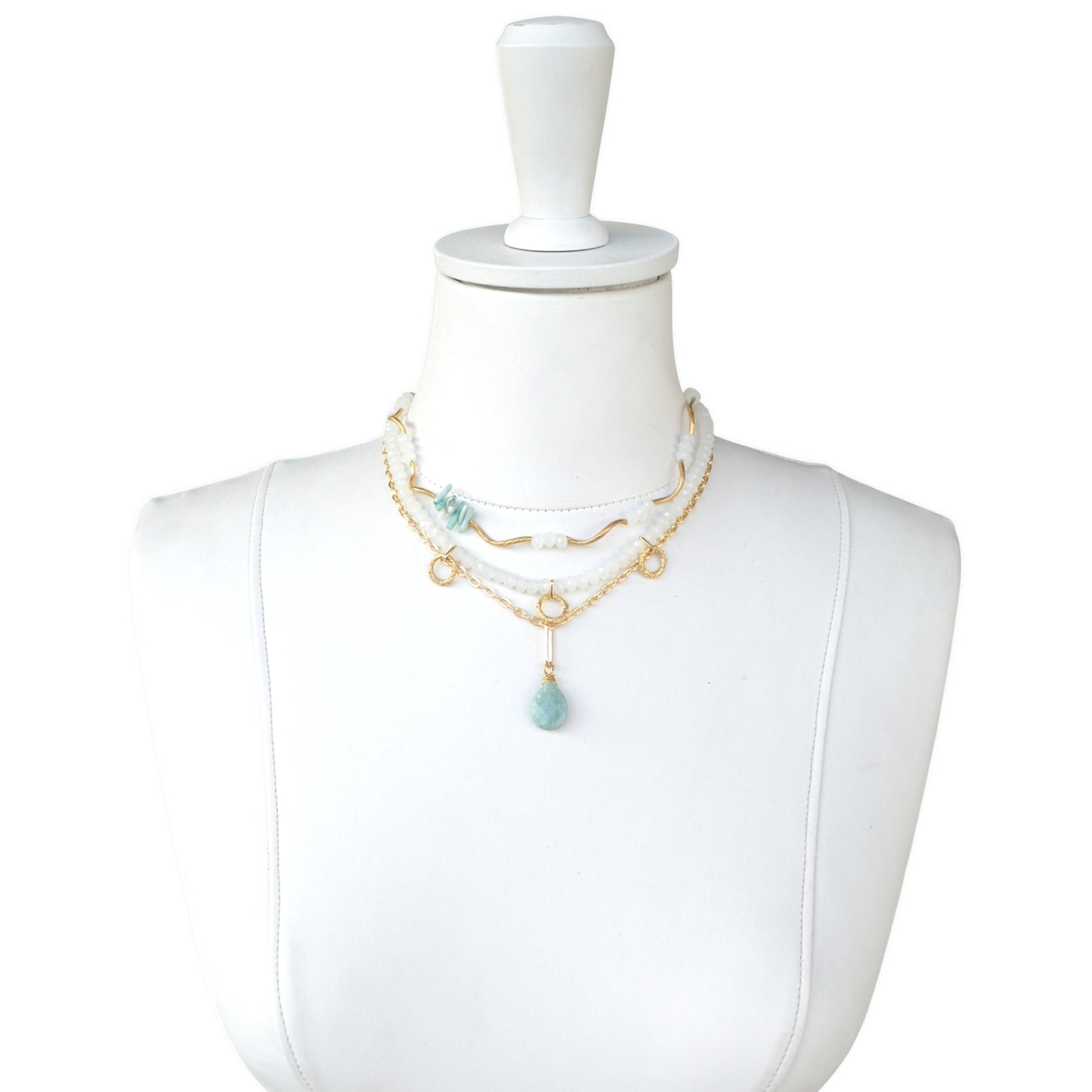 Amazonit ve Mercan Taşlı 3lü Kolye Set