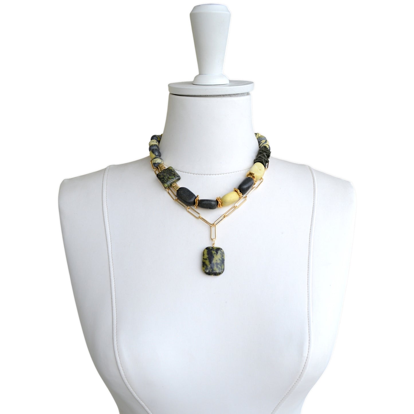 Jasper ve Obsidyen Taşlı 2li Kolye Set