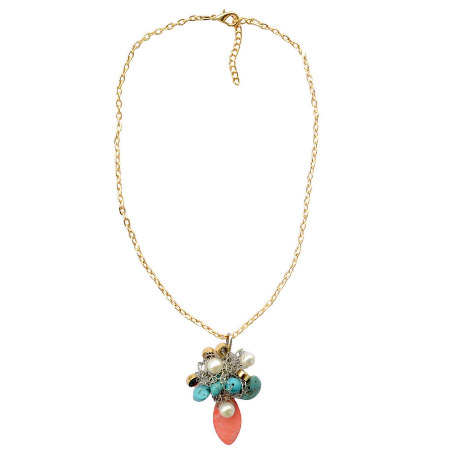 Turkuaz ve Mercan Taşlı 2li Kolye Set