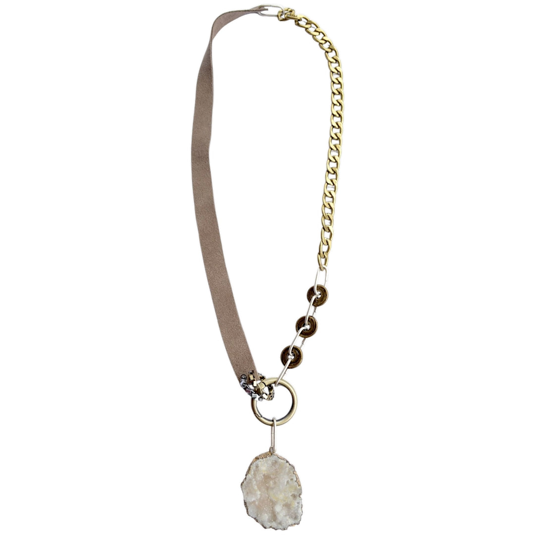 Kalsedon ve Hematit Taşlı Uzun Asimetrik Kolye