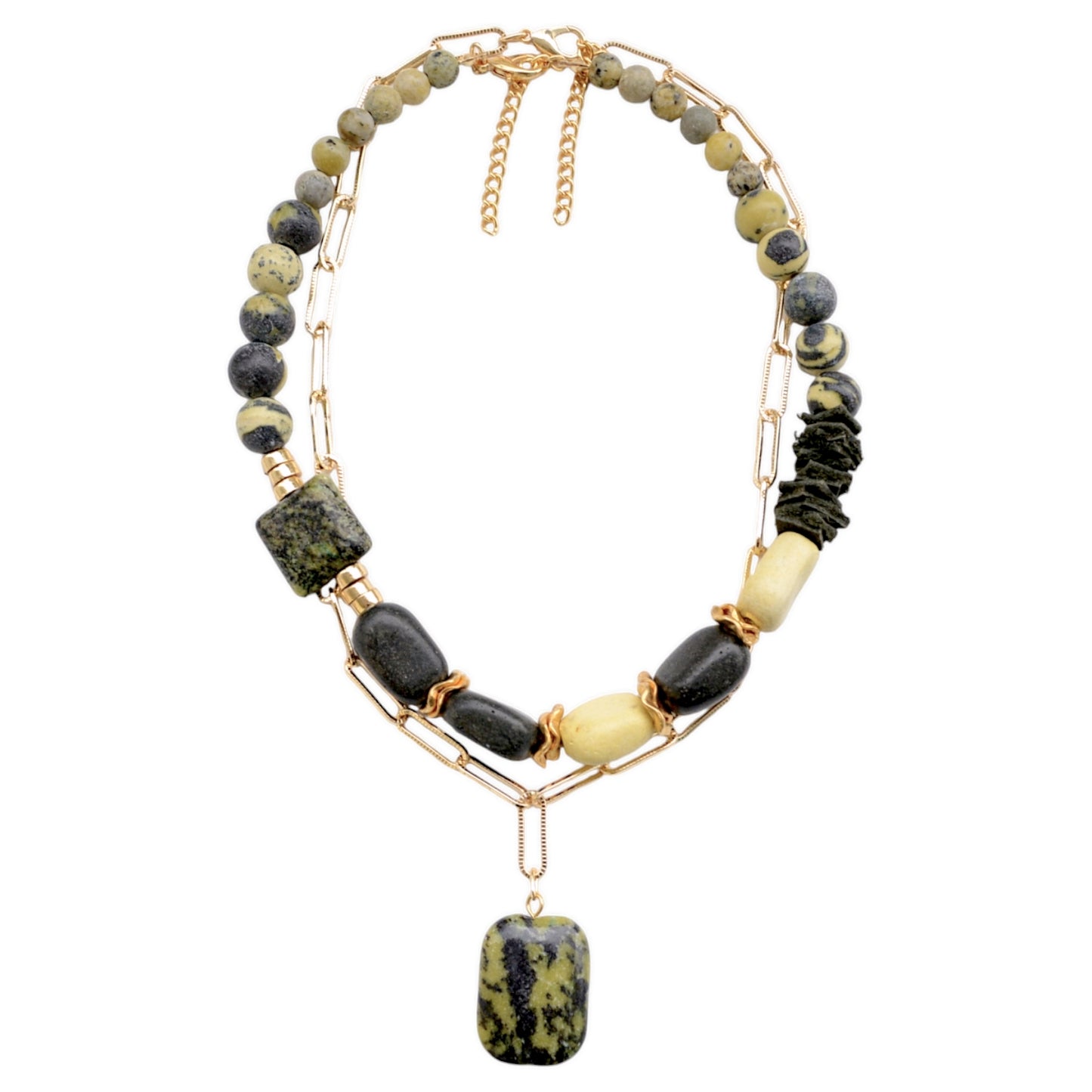 Jasper ve Obsidyen Taşlı 2li Kolye Set