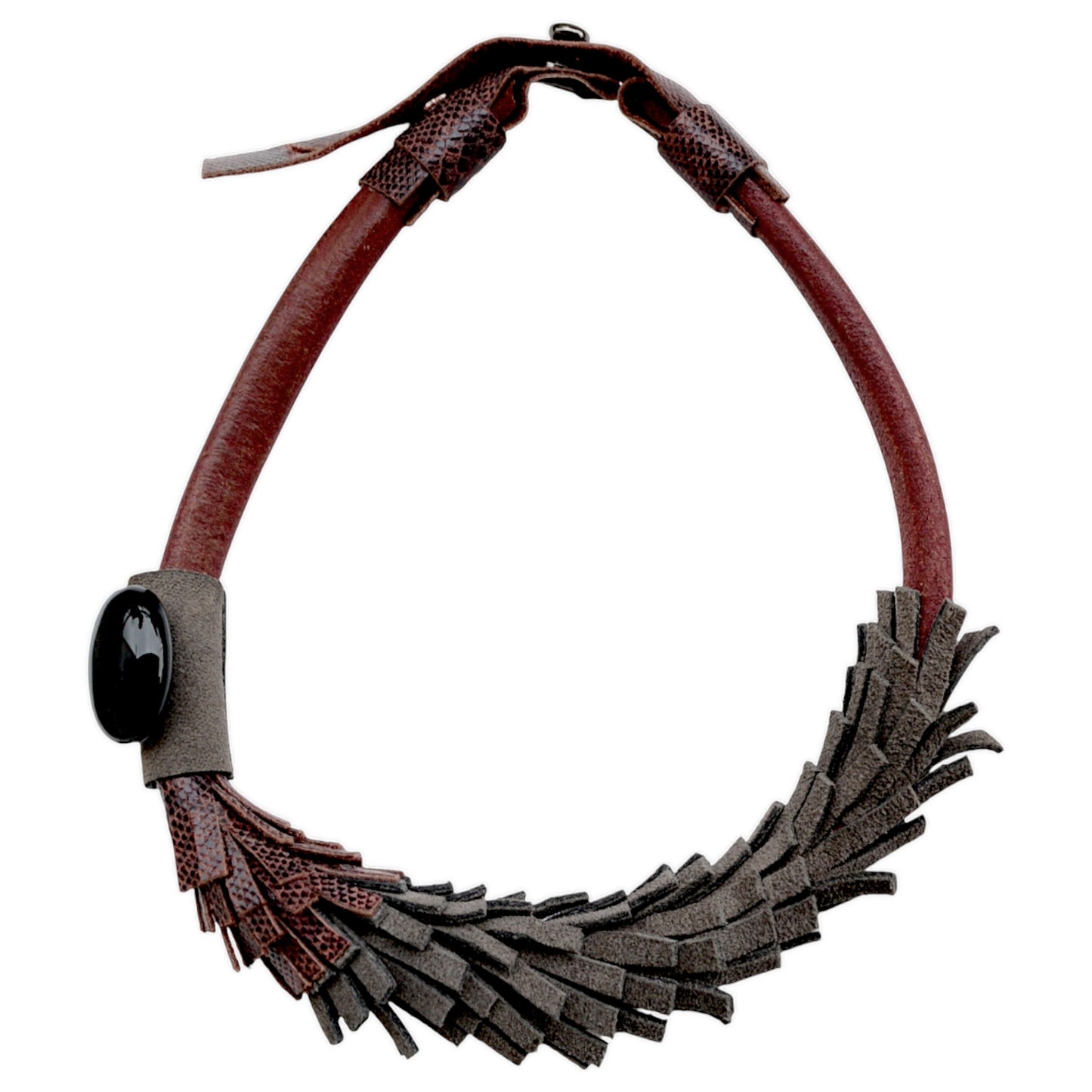 Oniks Taşlı Bordo Deri Kolye