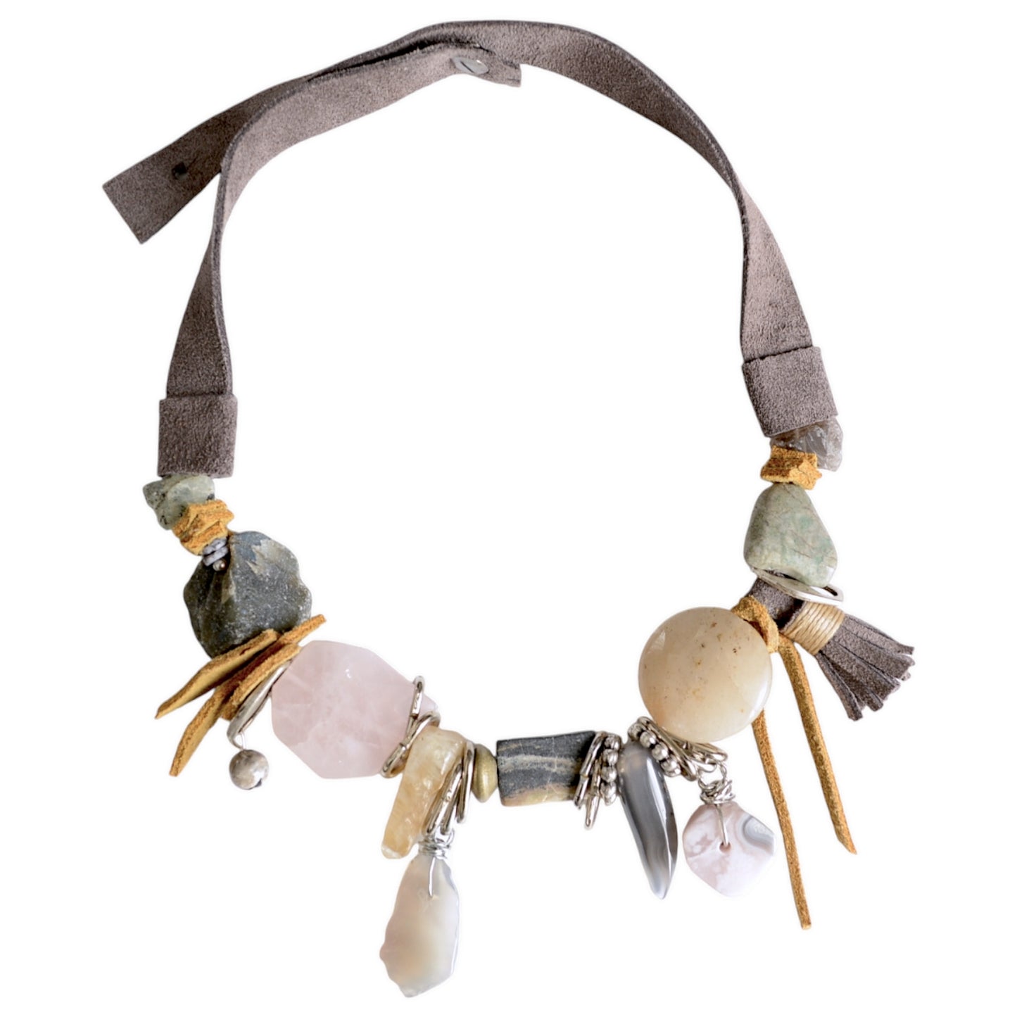 Deri Detaylı Doğal Taş Kolye