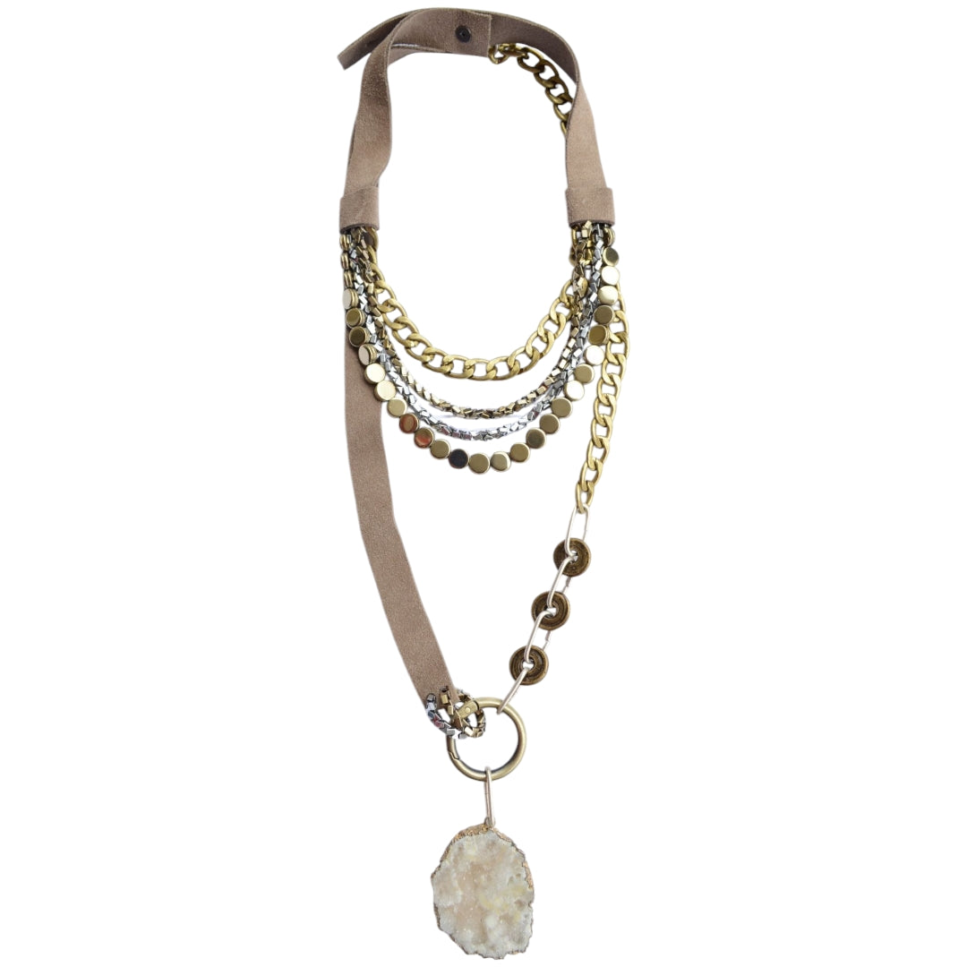 Kalsedon ve Hematit Taşlı Uzun Asimetrik Kolye