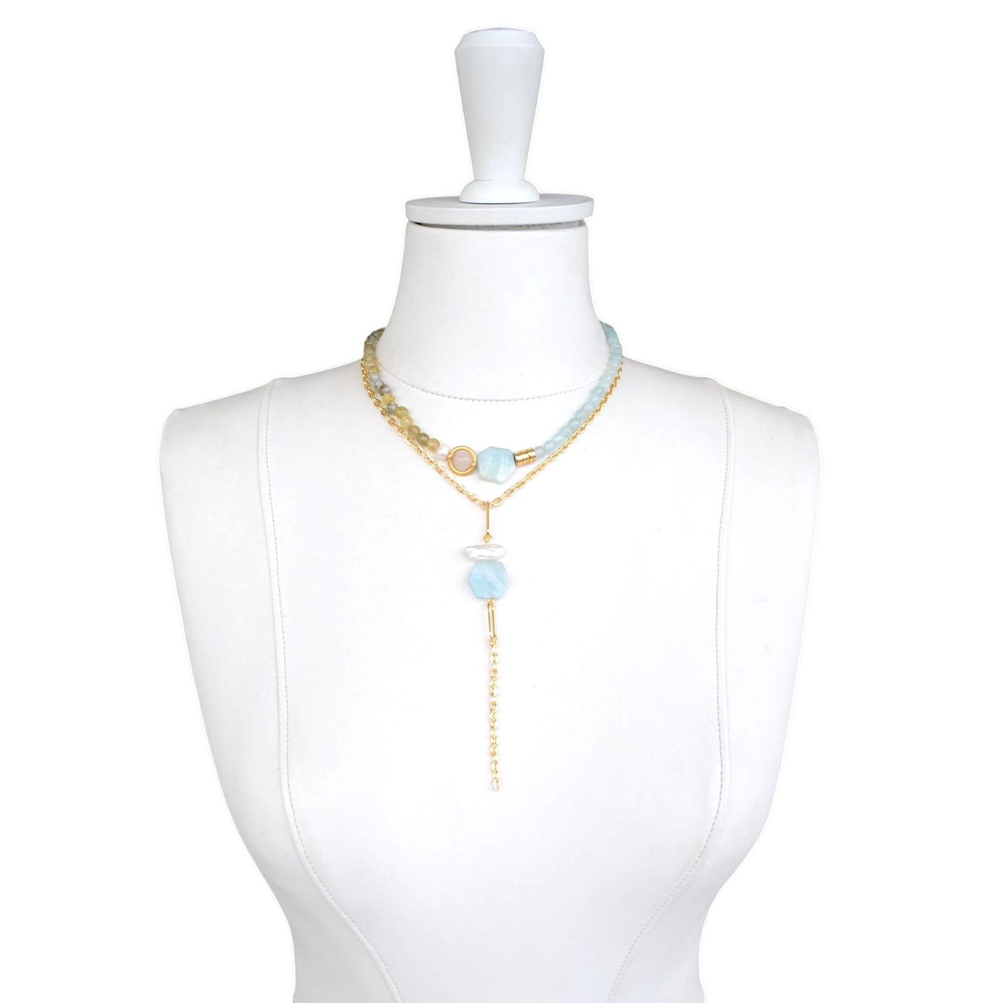 Akuamarin Taşlı 2li Kolye Set