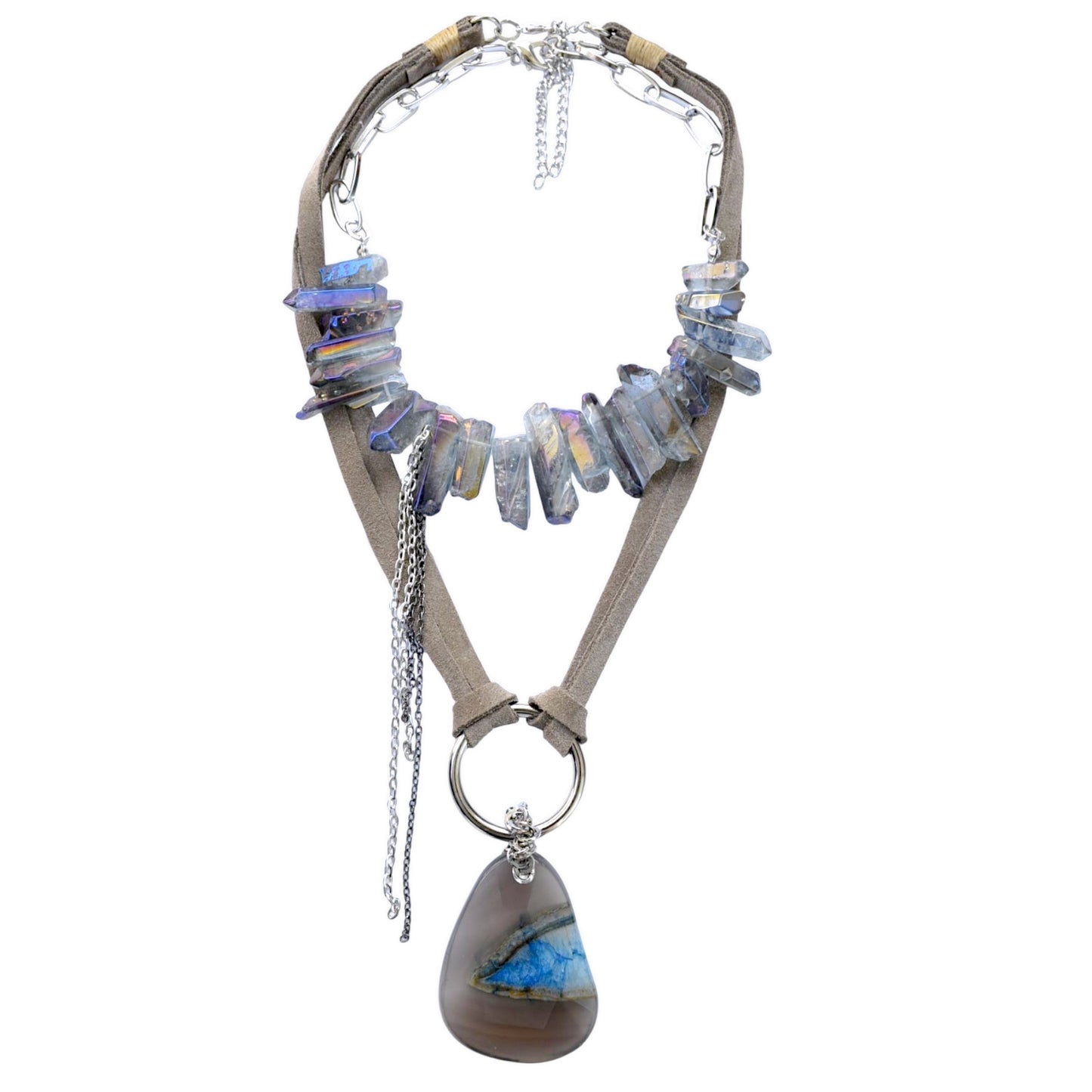 Kuvars ve Akik Taşlı 2li Kolye Set