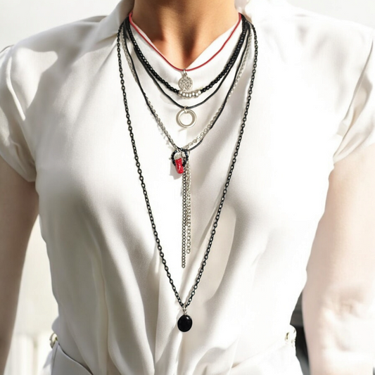 Black Red Multi Layer Necklace