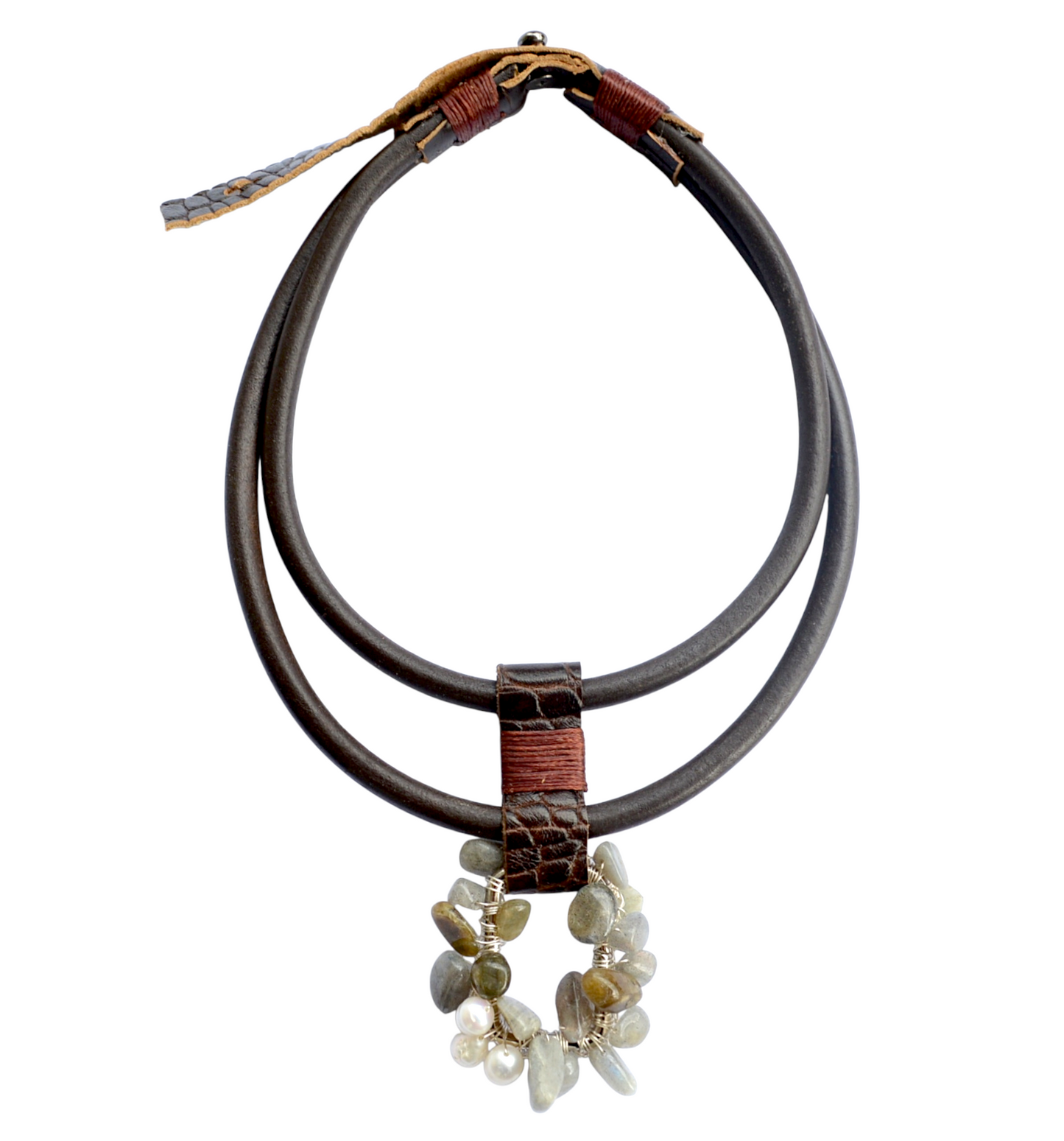 Labradorit Taşlı Deri Kolye