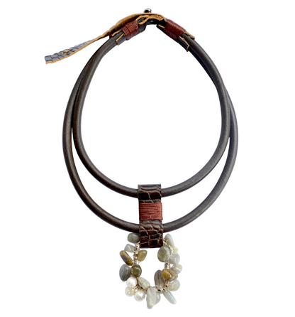 Labradorit Taşlı Deri Kolye