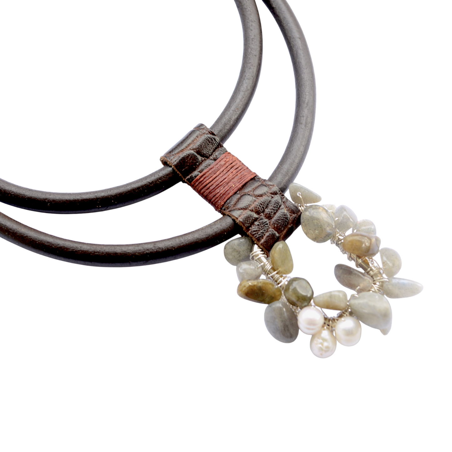 Labradorit Taşlı Deri Kolye