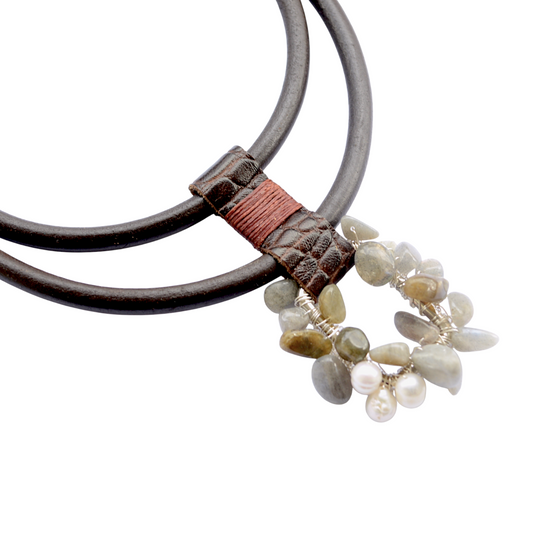 Labradorit Taşlı Deri Kolye