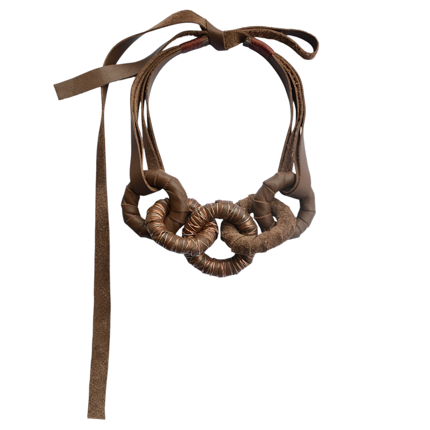 Tel Detaylı Kahverengi Deri Kolye