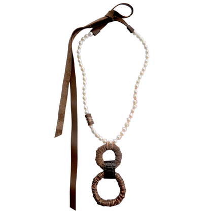 Kahverengi Derili İnci Kolye