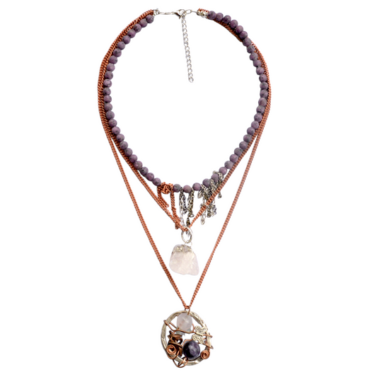 3 Katlı Doğal Taş Kolye