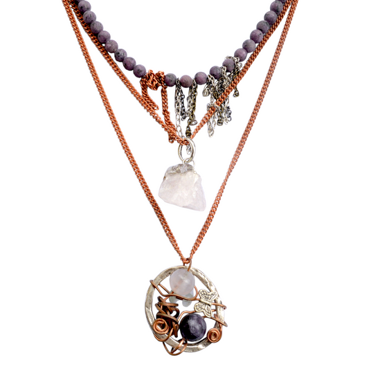 3 Katlı Doğal Taş Kolye