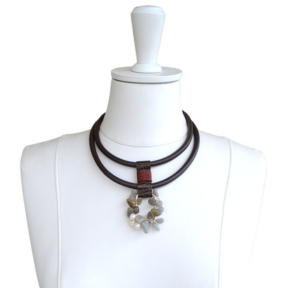 Labradorit Taşlı Deri Kolye