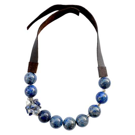 Lapis Lazuli Taşlı Kahverengi Deri Kolye