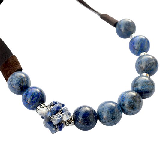 Lapis Lazuli Taşlı Kahverengi Deri Kolye
