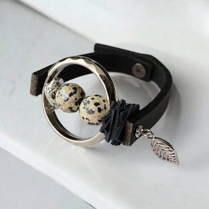 Spotted Jasper Stone Leather Bracelet