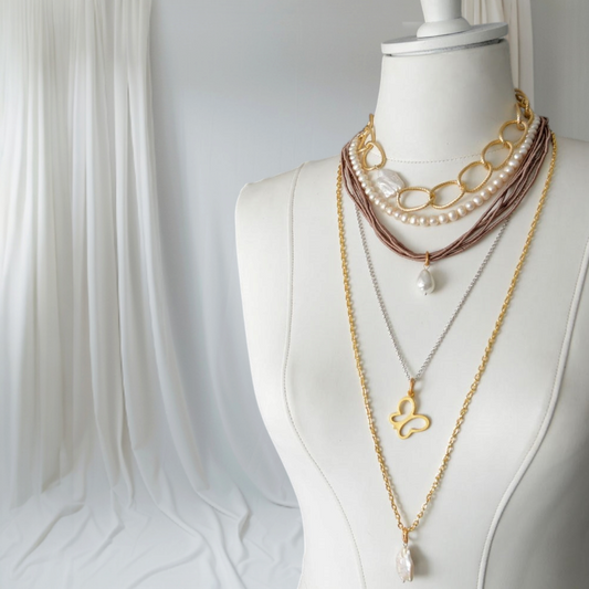 Gold Color Chain Pearl Necklace