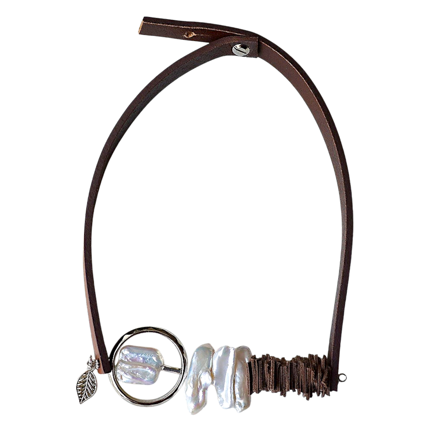 Barok ve Sakız İncili Kahverengi Deri Kolye